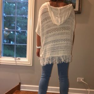 cream American Eagle sweater poncho with hood